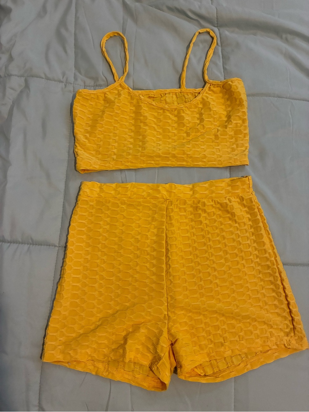 Amazon Yellow Textured Cropped Cami Tank Top SIZE SMALL